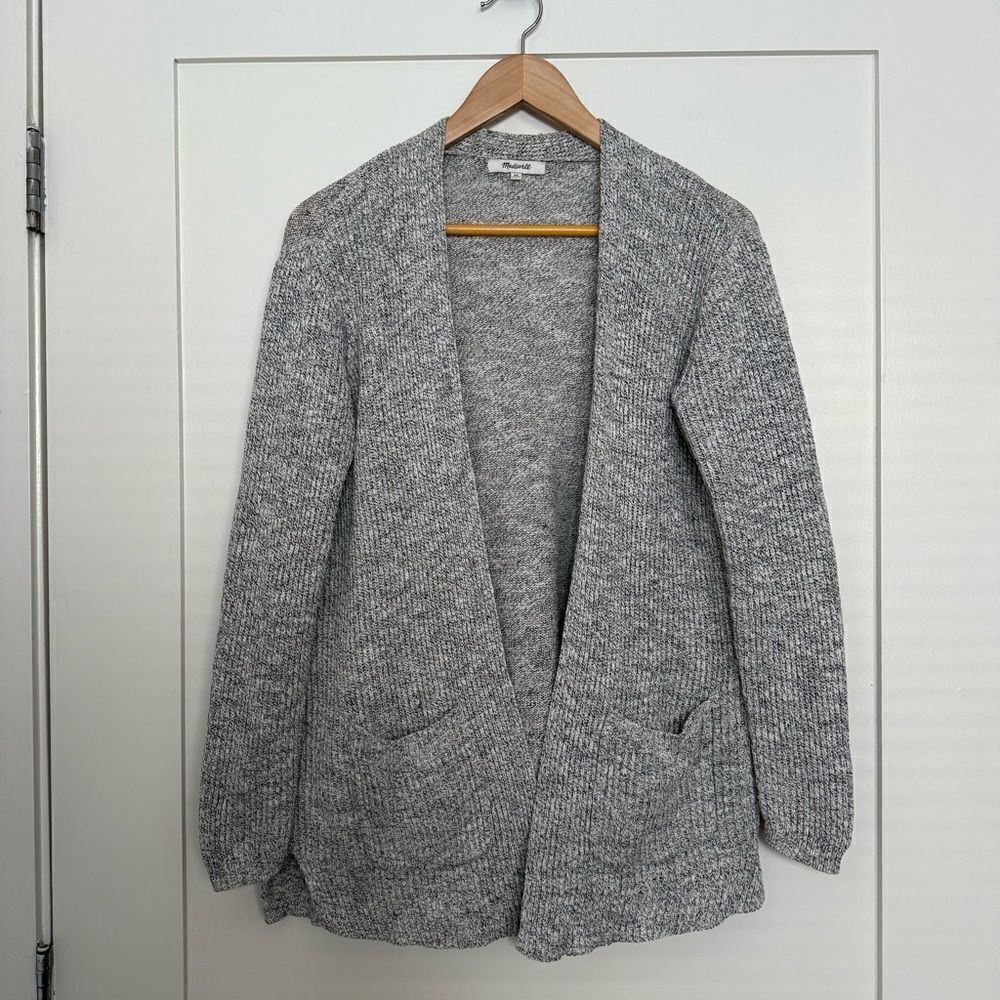 Madewell Cardigan Womens XS Gray Knit Open Front Pockets Linen Blend Oversized